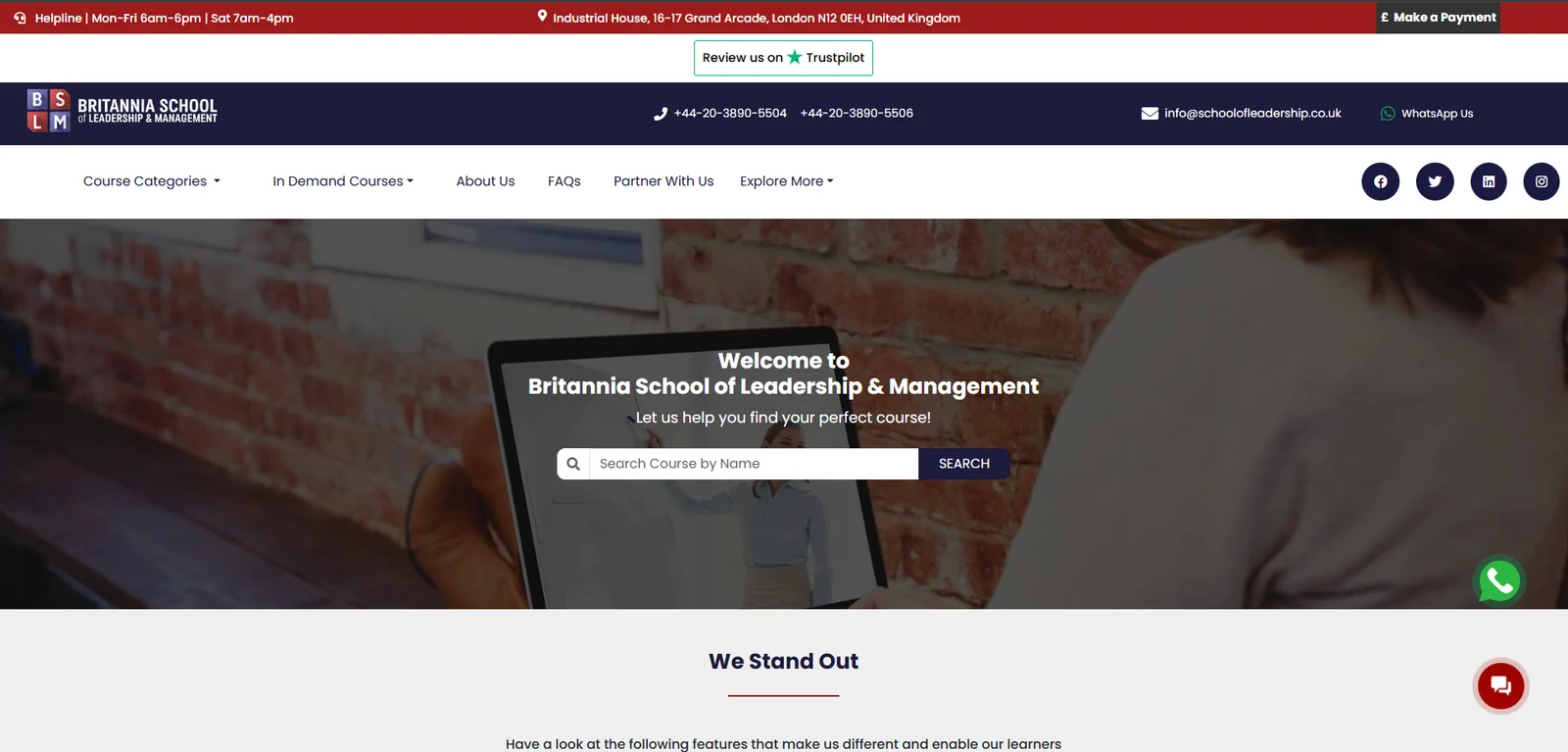 School of Leadership website preview